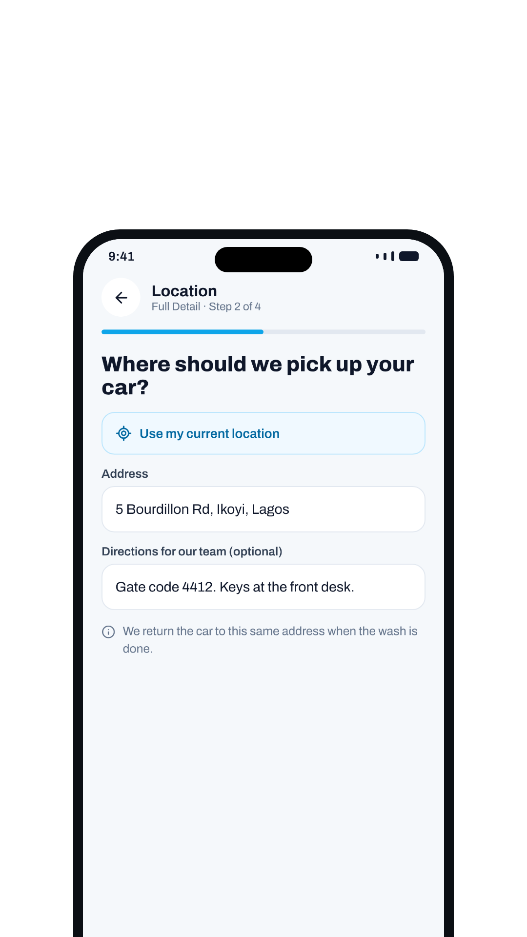 Entering the pickup address