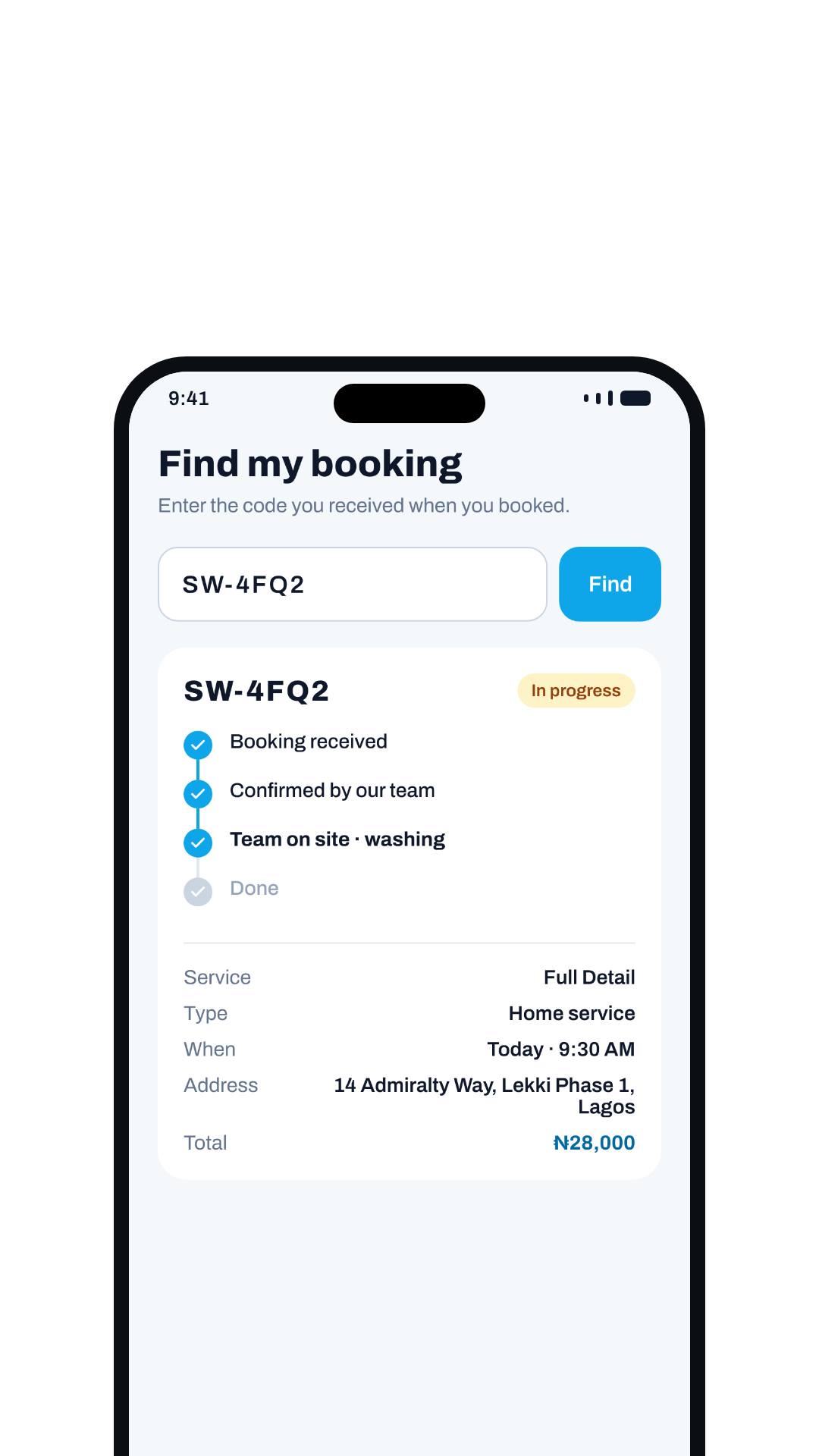 Tracking a booking by its code